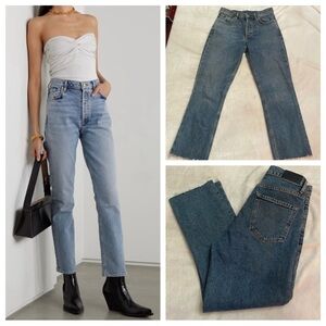 Goldsign Morgan High Rise Straight Leg Frayed Hem Cropped Jeans 28219